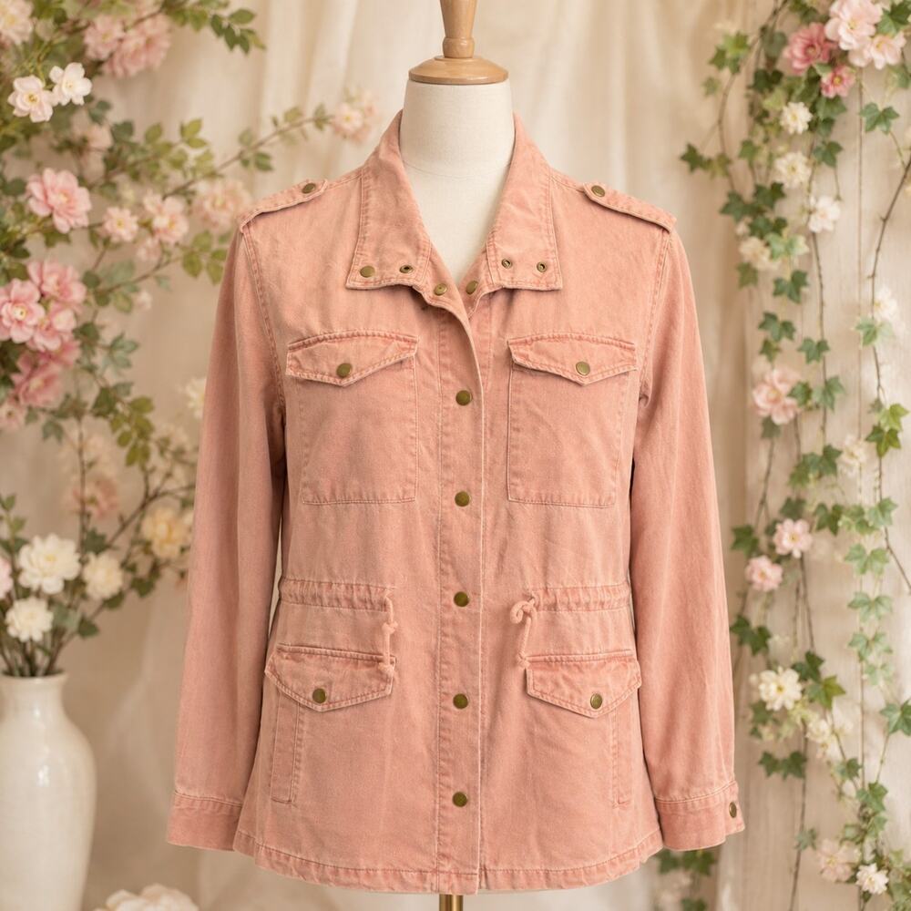 Jane & Delancey Blush Pink Chambray Utility Jacket Drawstring Waist Medium